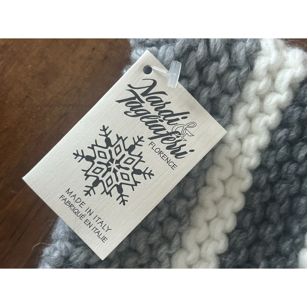 Nardi Tagliaferri Wool Blend Pompom Hat NWT Gray Striped Italy
